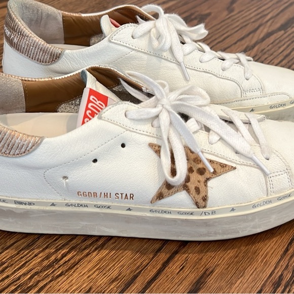 Golden Goose Shoes - Golden Goose White Sneakers with Leopard Accent